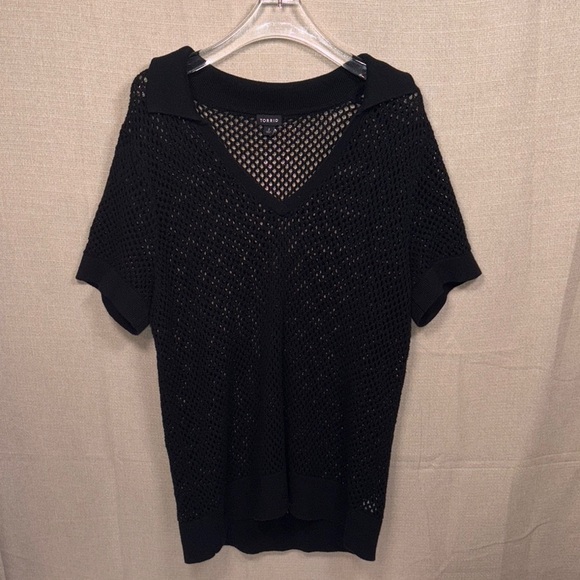 Torrid Black Mesh Knit Blouse Size 2 - Picture 9 of 11